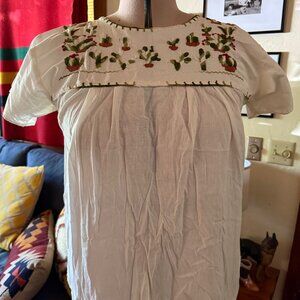Cactus Embroidered Mexican Style Blouse